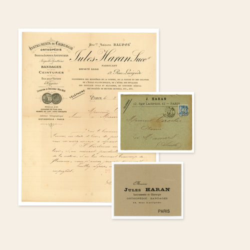Antique French medical letter with two original envelopes, Jules Haran, Paris 1896