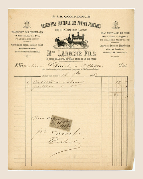 1896 Laroche Fils French funeral services invoice from Chalon-sur-Saône