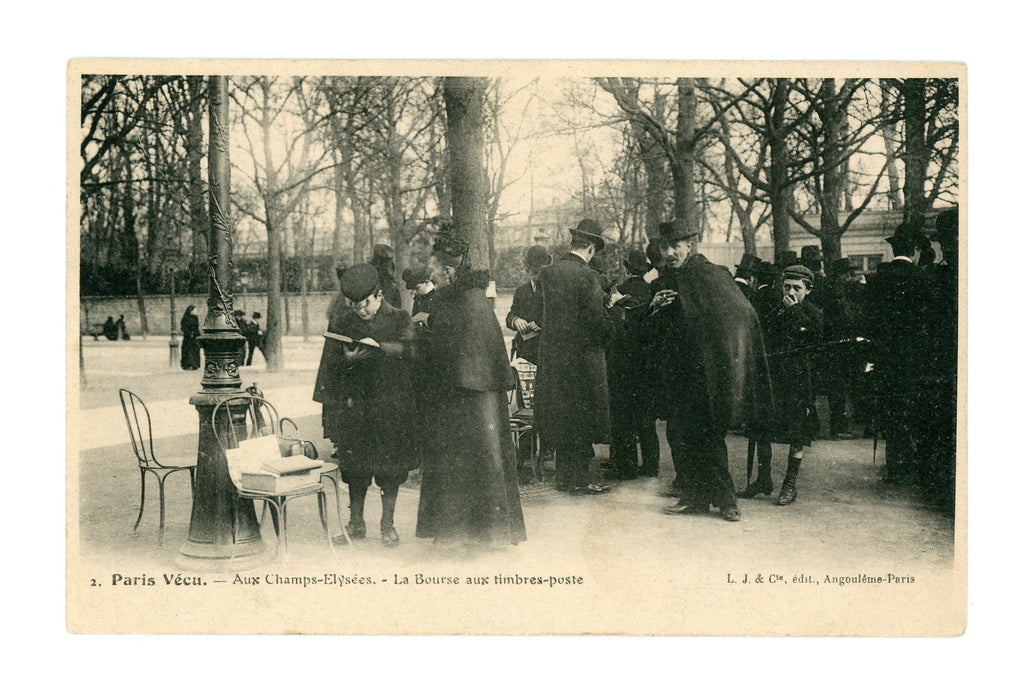 Paris Vécu – La Bourse aux timbres-poste, Champs-Élysées – Antique French Postcard