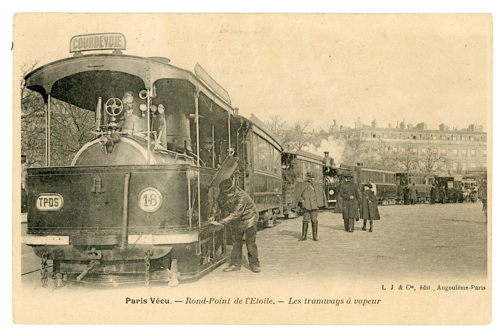 Paris Vécu – Steam Tramways at the Rond-Point de l’Étoile – Antique French Postcard