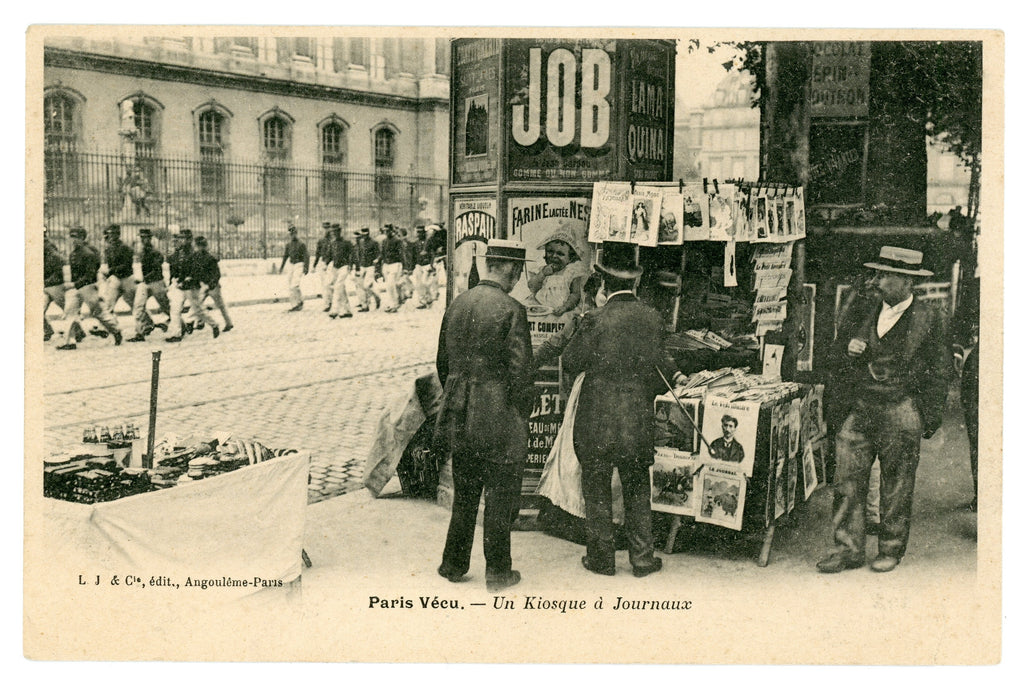 Paris Vécu – Newspaper Kiosk in Paris – Antique French Postcard