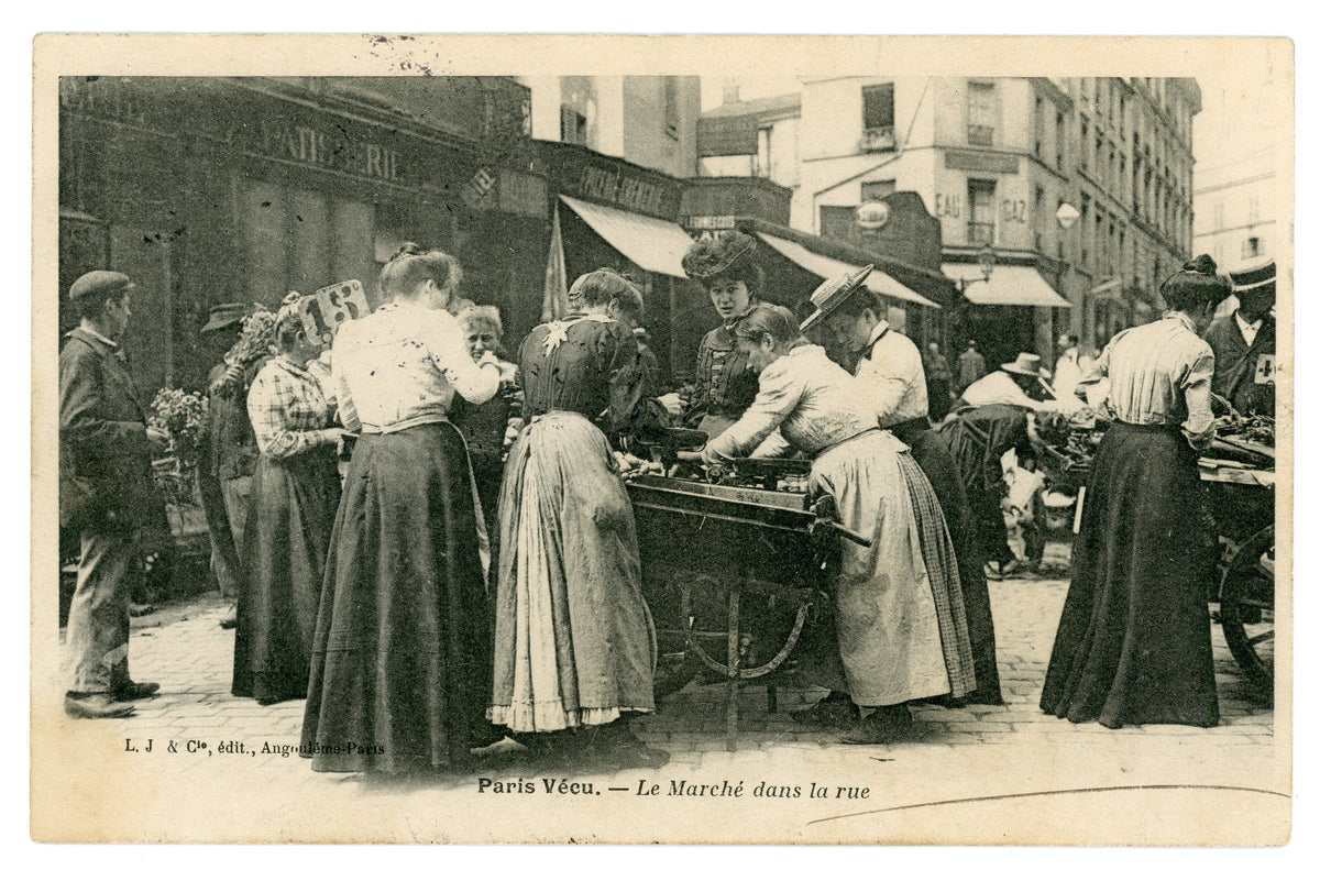 Paris Vécu – Street Market in Paris – Antique French Postcard