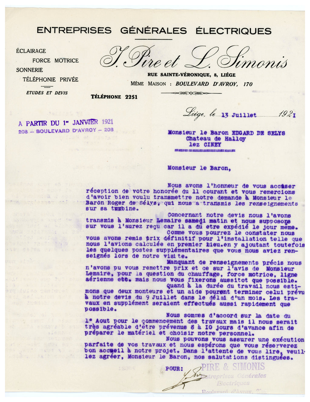 1921 Electrical Installation Letter & Philips Envelope – Selys Longchamps Archive