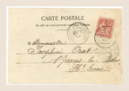 Reverse of a French Belle Époque postcard with handwritten address, red 10 centimes Semeuse stamp and Chamonix postmark dated 1903.