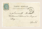 Reverse of Bergeret Grandmother's Bonnet postcard number 1 with green French 5 centimes stamp, Dax 1904 cancellation and handwritten address.