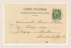 Reverse of Bergeret Expulsée antique French postcard with green 5 centimes postage stamp, handwritten address to Marie Bonnin in Prény and postal cancellation.
