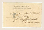 Reverse of antique Bergeret railway postcard No. 1 with handwritten address, vintage French postage stamp and postal cancellation.