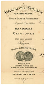 Decorative Jules Haran medical letterhead for surgical instruments, Paris 1896