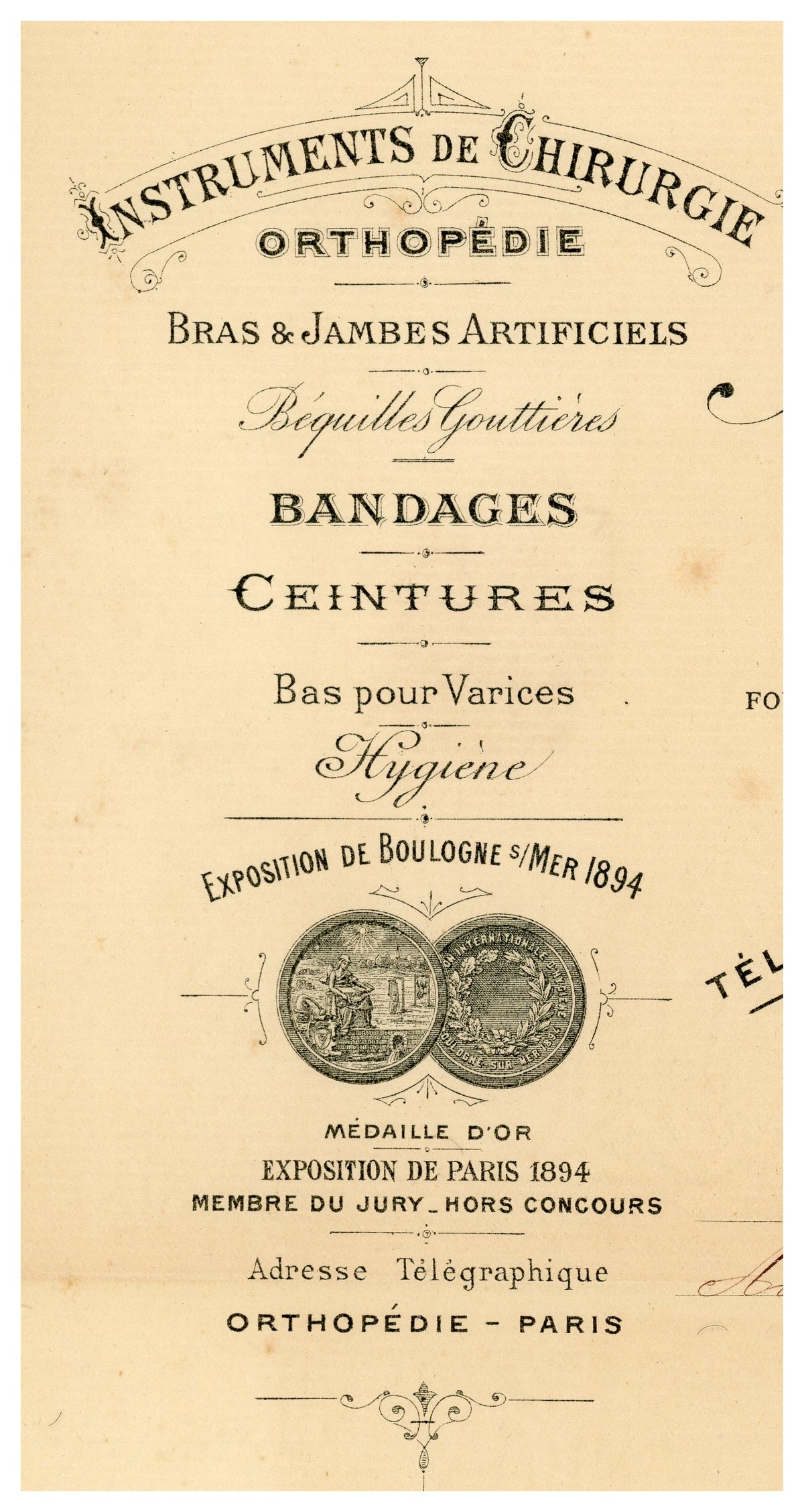 Decorative Jules Haran medical letterhead for surgical instruments, Paris 1896