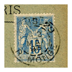 French 15-centime postage stamp and Paris postmark on 1896 envelope
