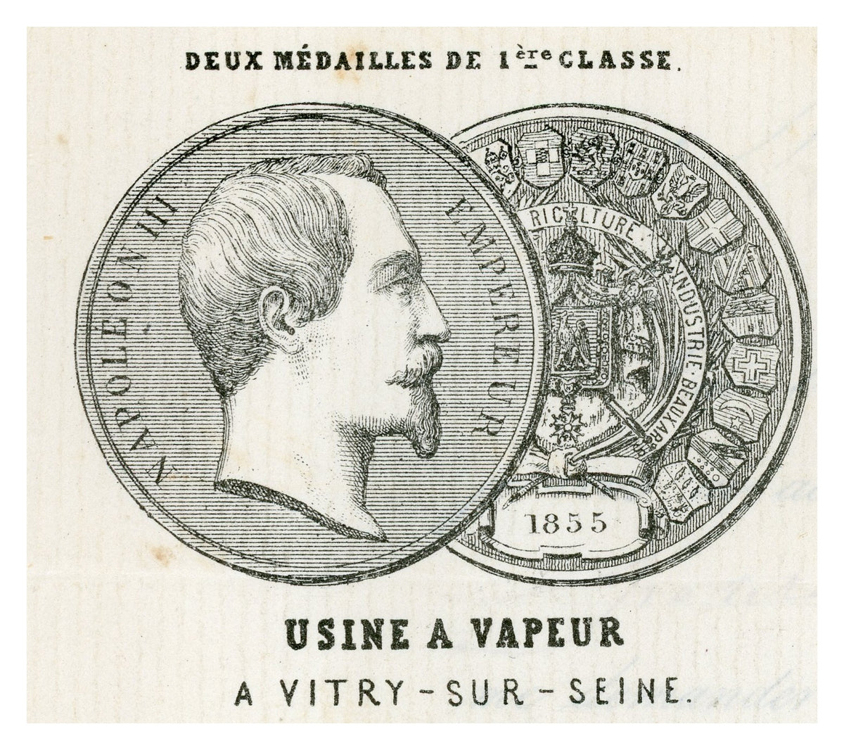 Close-up of Napoleon III medals on Maison Groult illustrated letterhead