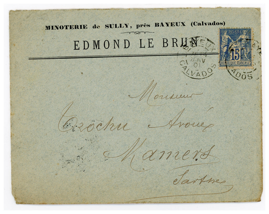 Original stamped envelope from Sully flour mill correspondence, Normandy 1901
