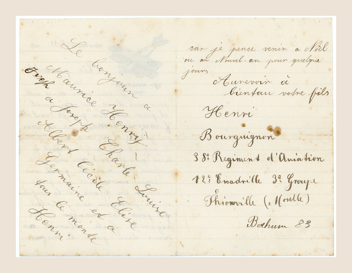 1924 French Military Aviation Letter – Basse-Yutz – Henri Bourguignon