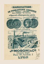 Close-up of J.H. Mosoni & Cie Lyon factory letterhead with medals and industrial engraving on 1903 French bill of exchange