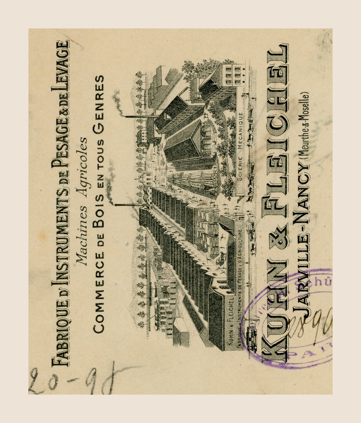 Detail of Kuhn & Fleichel illustrated factory letterhead, Jarville-Nancy, on a French bill of exchange dated 1908