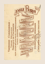 Detail of Emile Perrot illustrated letterhead on antique 1902 French bill of exchange from Bellegarde