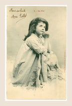 Antique Albert Bergeret postcard No. I La Foi depicting a young girl with clasped hands in a contemplative pose, with original handwritten greeting.