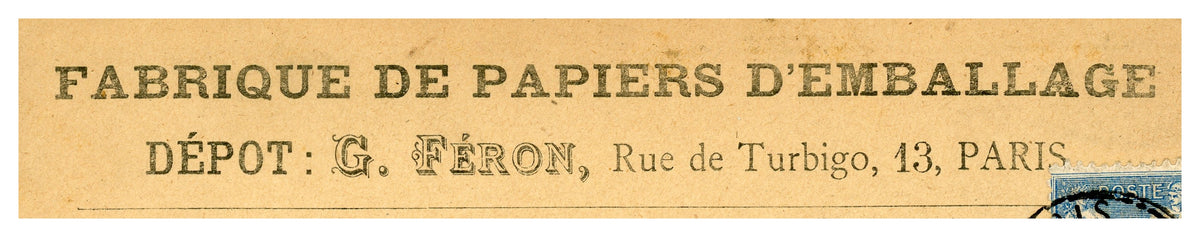 Close-up of G. Féron illustrated letterhead, Fabrique de Papiers d’Emballage, Paris, 1899