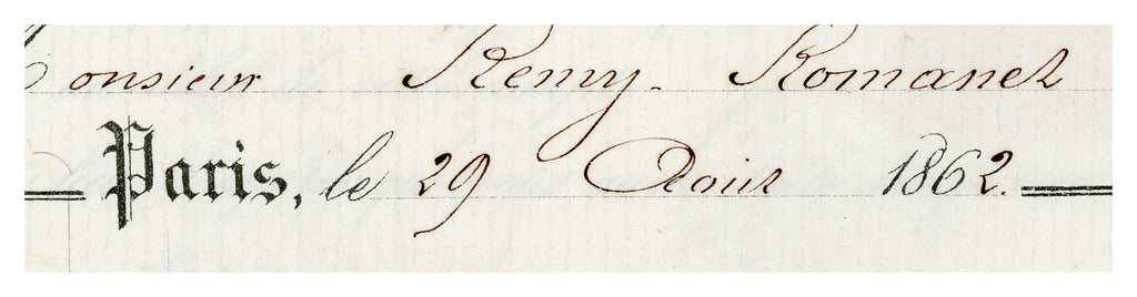 Close-up of handwritten Paris date on Maison Groult commercial document, August 1862