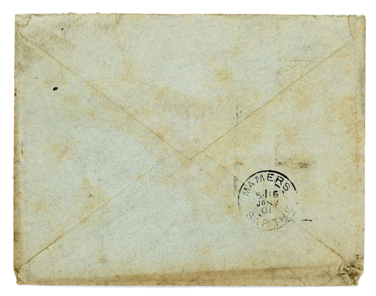 Reverse of antique French business envelope with postal markings, 1901