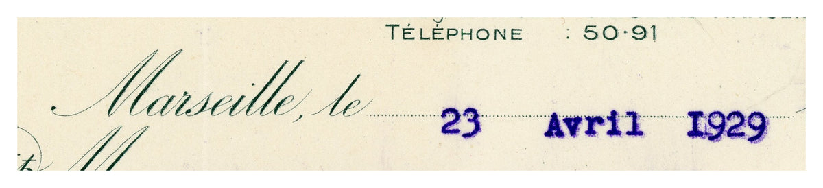 Close-up of handwritten entries on 1929 French flour mill invoice