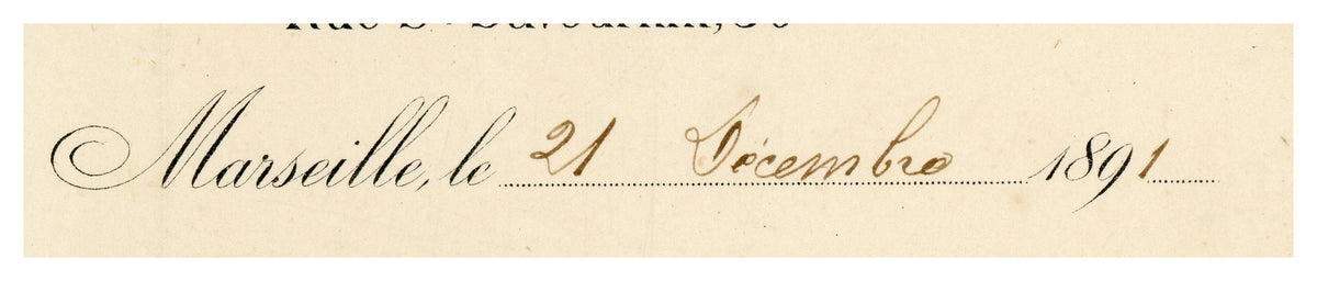 Close-up of handwritten entries on 1891 French flour mill invoice