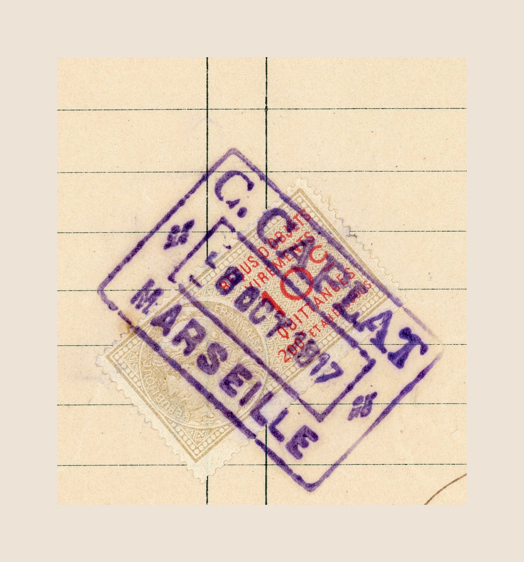 Purple French fiscal stamp on Minoterie de la Méditerranée invoice, 1917