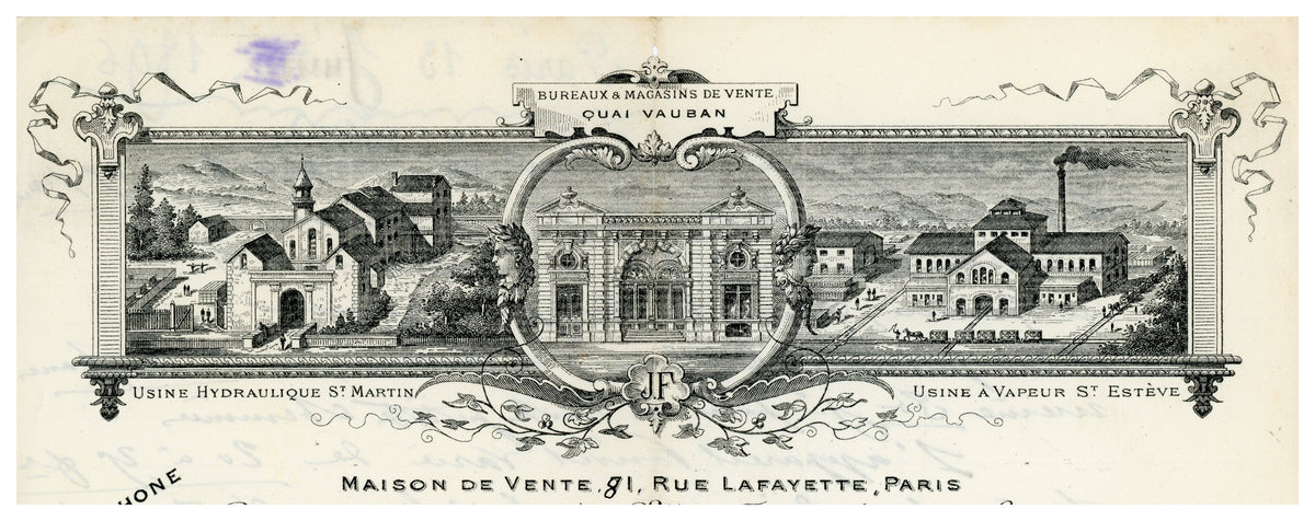 Illustrated Fourcade Ablard & Cie marble works letterhead, Paris 1896