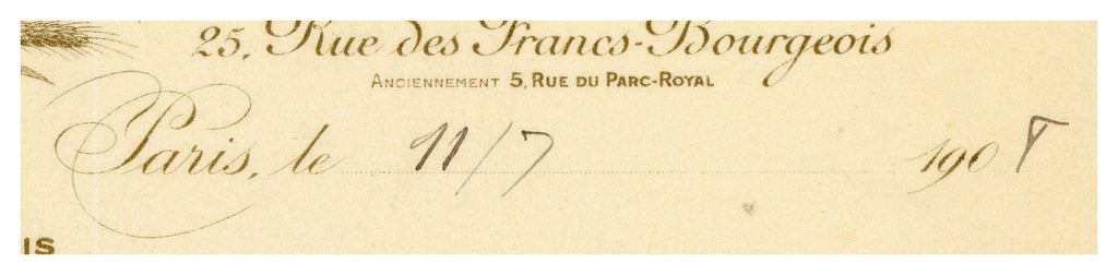 Close-up of purple typewriting on 1907 French veterinary trade correspondence