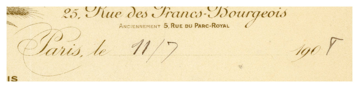 Close-up of purple typewriting on 1907 French veterinary trade correspondence