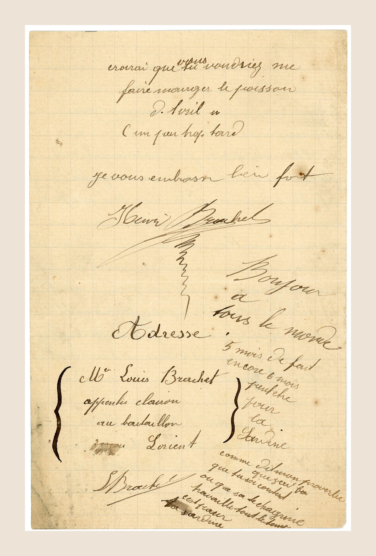 1912 French Naval Letter – Lorient – Illustrated “Marine” Stationery