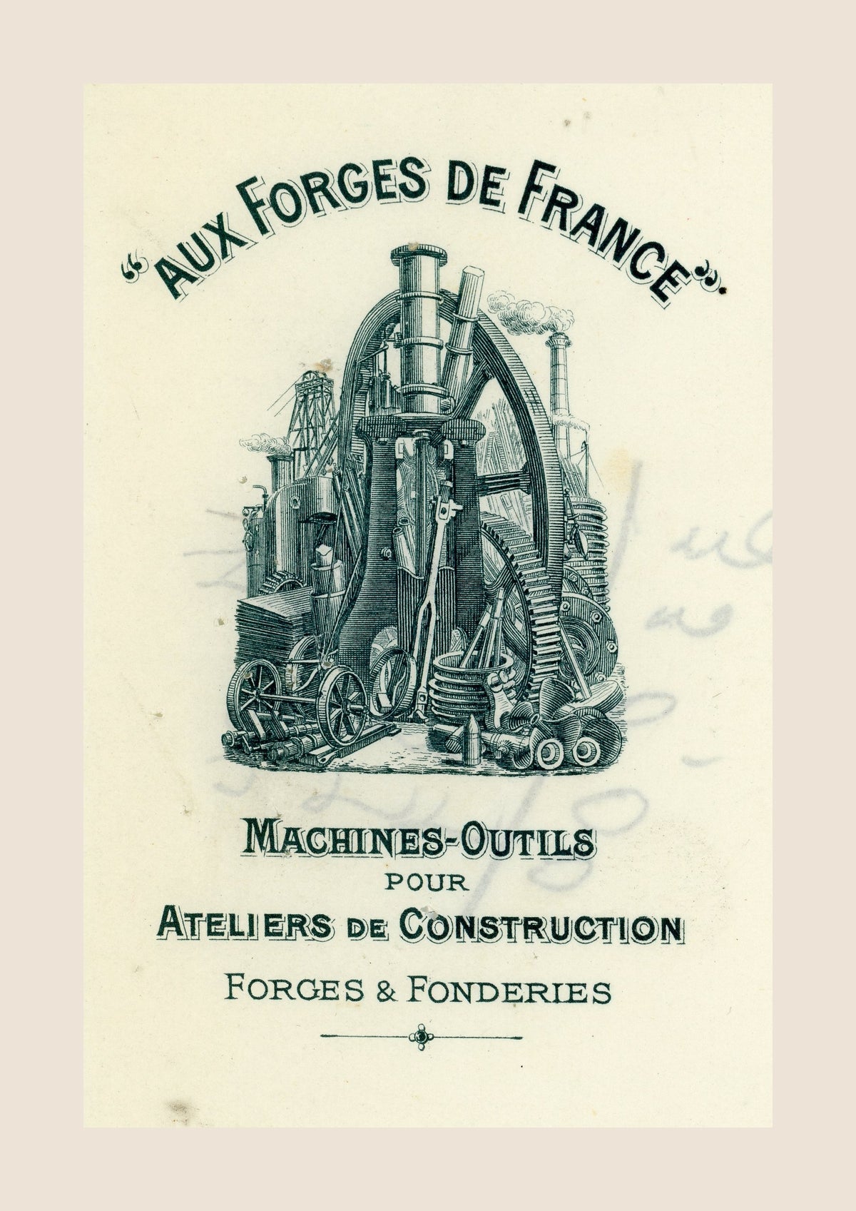 Industrial machine-tool illustration on Tollet & Drevet bill of exchange, Aux Forges de France, Lyon