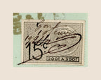 Close-up of original 15-centime French fiscal stamp on a 1902 Lyon bill of exchange