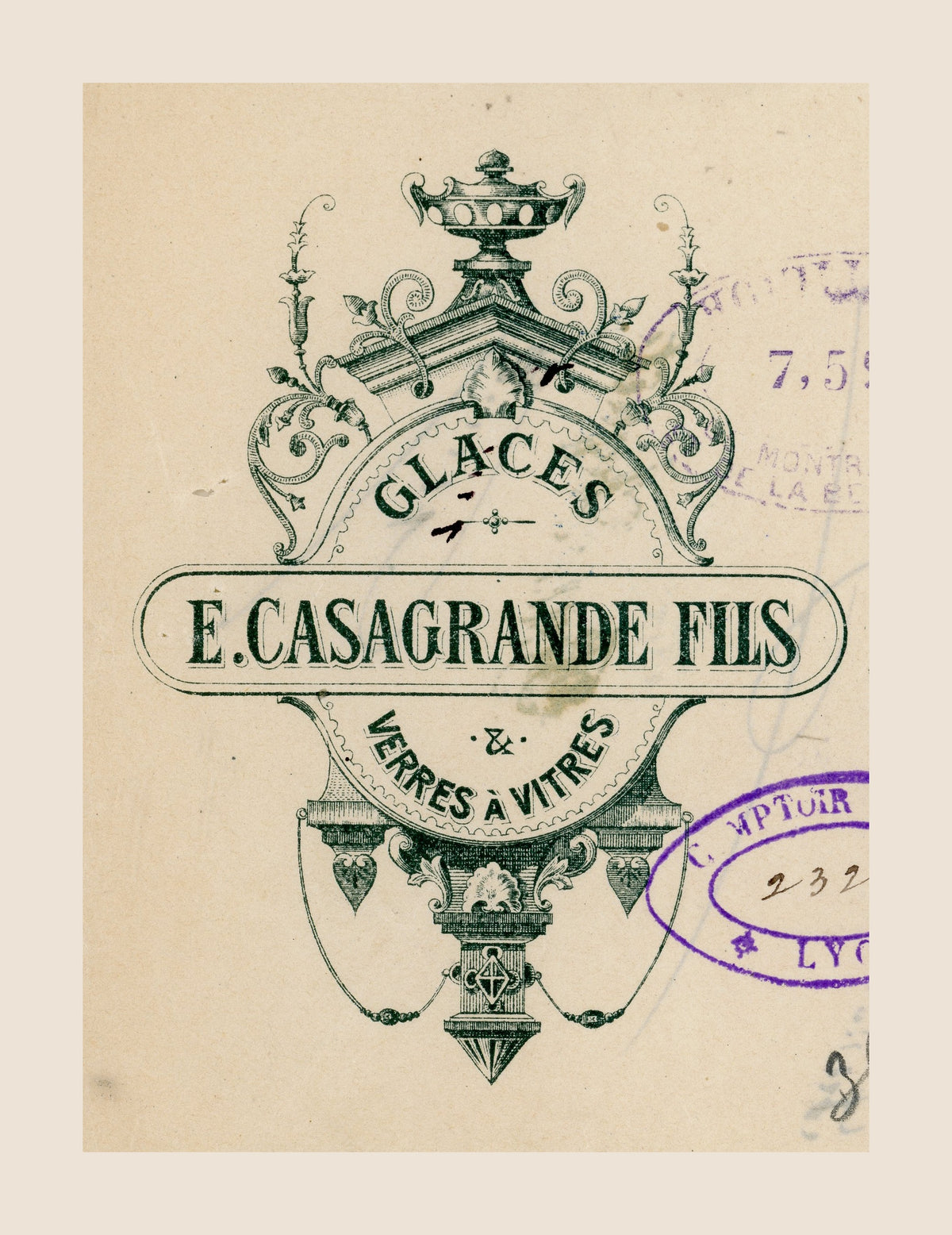 E. Casagrande Fils illustrated glass and window glass letterhead from Valence, France