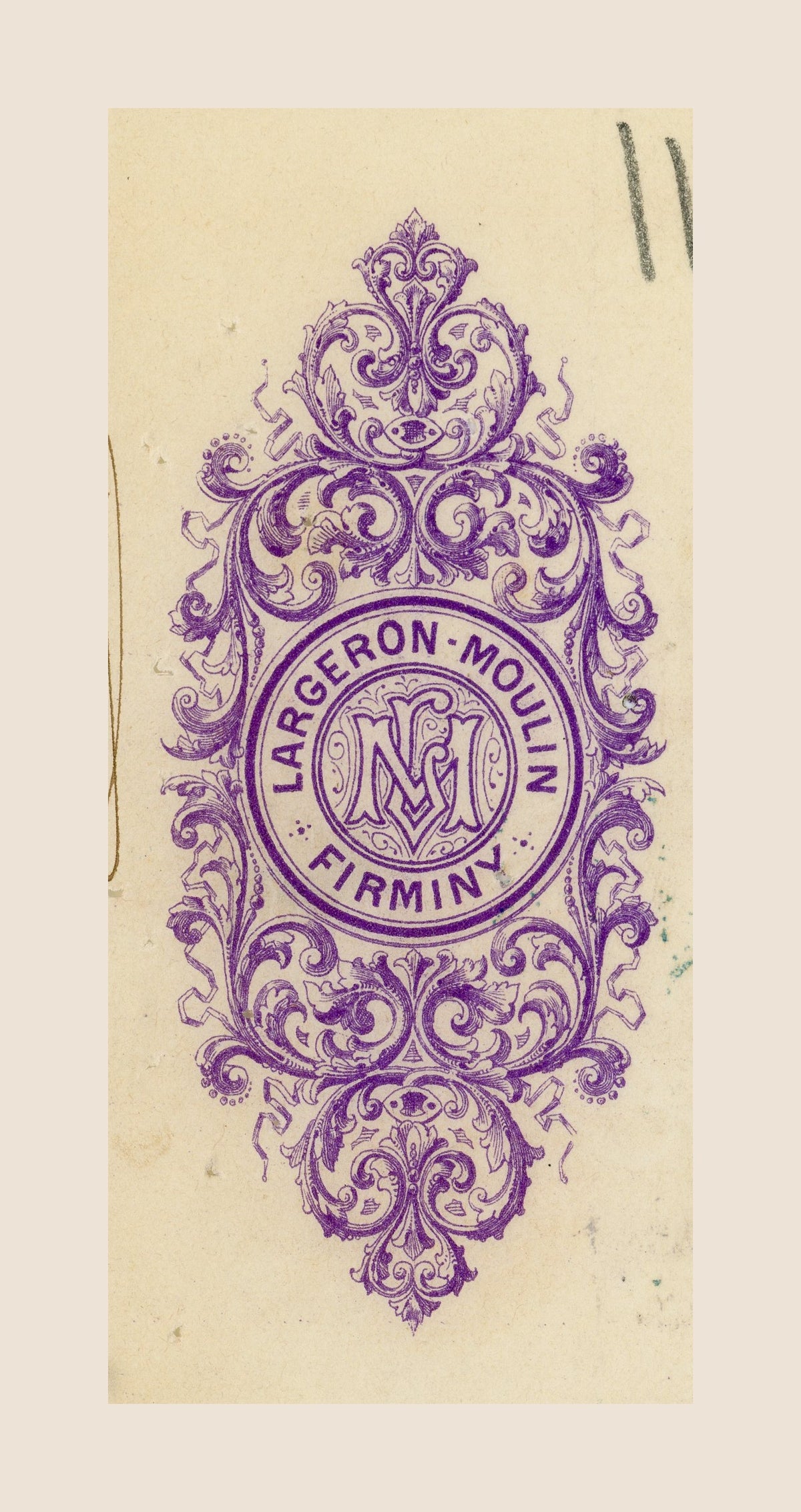 Ornate purple Largeron-Moulin Firminy letterhead on a 1908 French bill of exchange