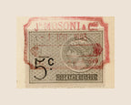Close-up of original 5 centimes French fiscal stamp on 1903 J.H. Mosoni & Cie bill of exchange