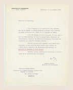 Luxembourg Legation letter signed by Lambert Schaus inviting Alexis Dubois to receive the Order of the Oak Crown, 4 November 1954