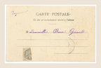 Reverse of antique Bergeret Sight postcard with violet handwritten address, aged paper, foxing and original French postage stamp.