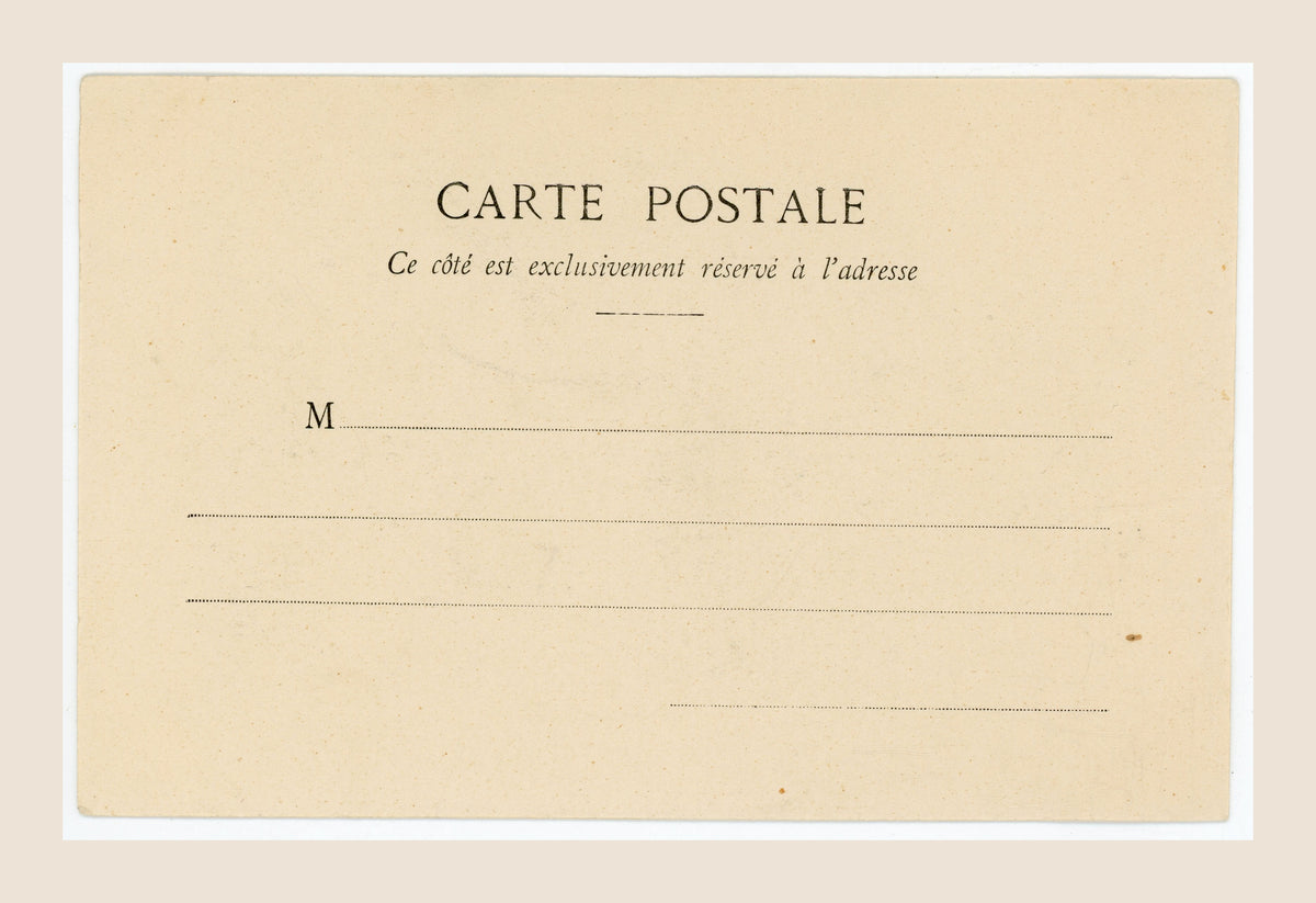 Unused reverse of antique French Bergeret Le Petit Trottin postcard number 2, showing original address lines and early 1900s paper patina.