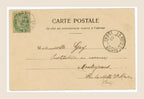 Reverse of antique Bergeret La Foi French postcard featuring handwritten address to Montélimar, green 5-centime postage stamp and period postmark.