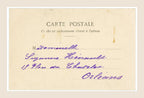 Reverse of antique French letter E schoolgirl postcard, showing handwritten address in purple ink to Suzanne Hénault in Orléans.