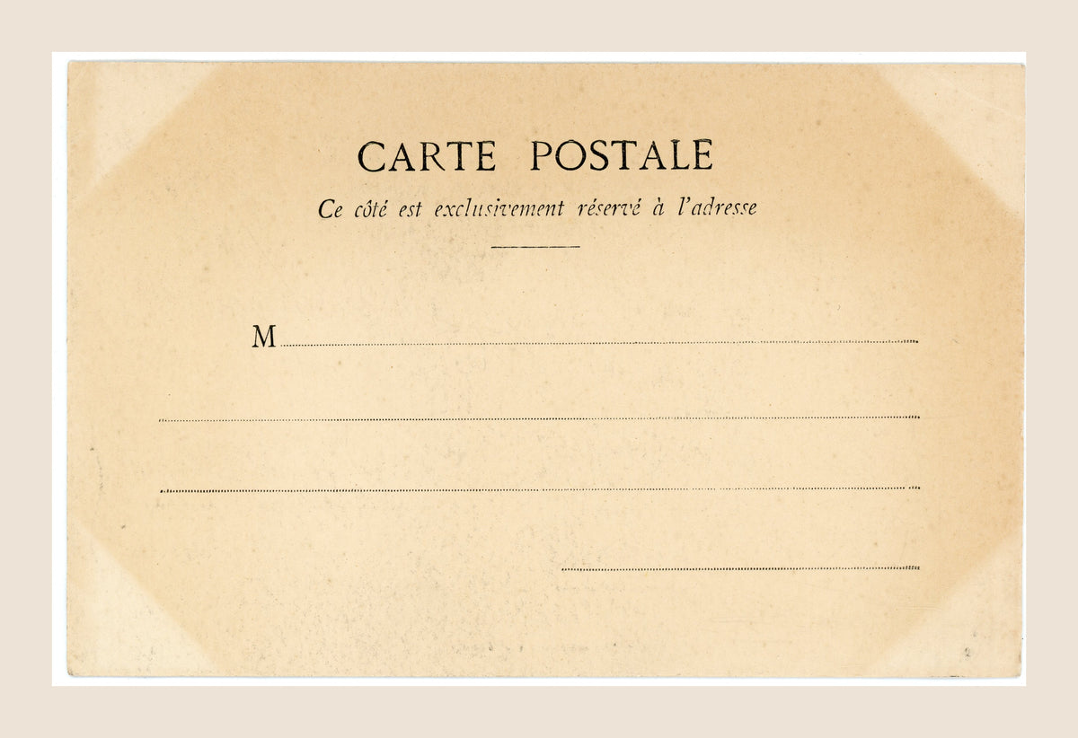 Original unused reverse of L'Odorat antique French postcard, featuring printed postal address lines and aged cream paper, circa 1900.
