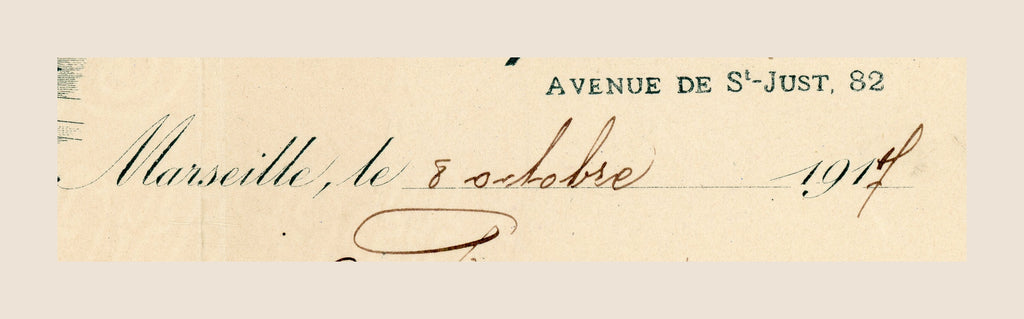 Close-up of handwritten entries on 1917 French flour mill invoice