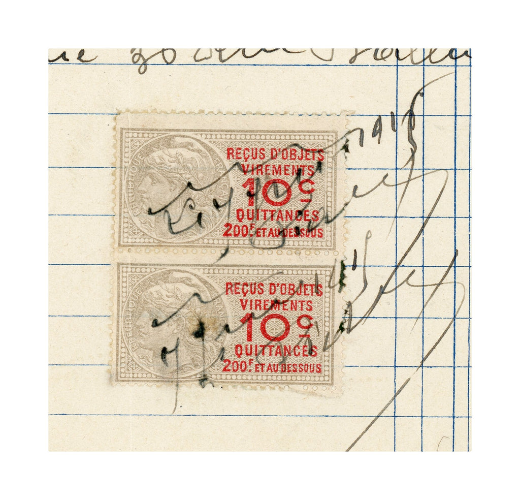 Two French revenue stamps on Pierre Pidoux horticultural receipt, 1915