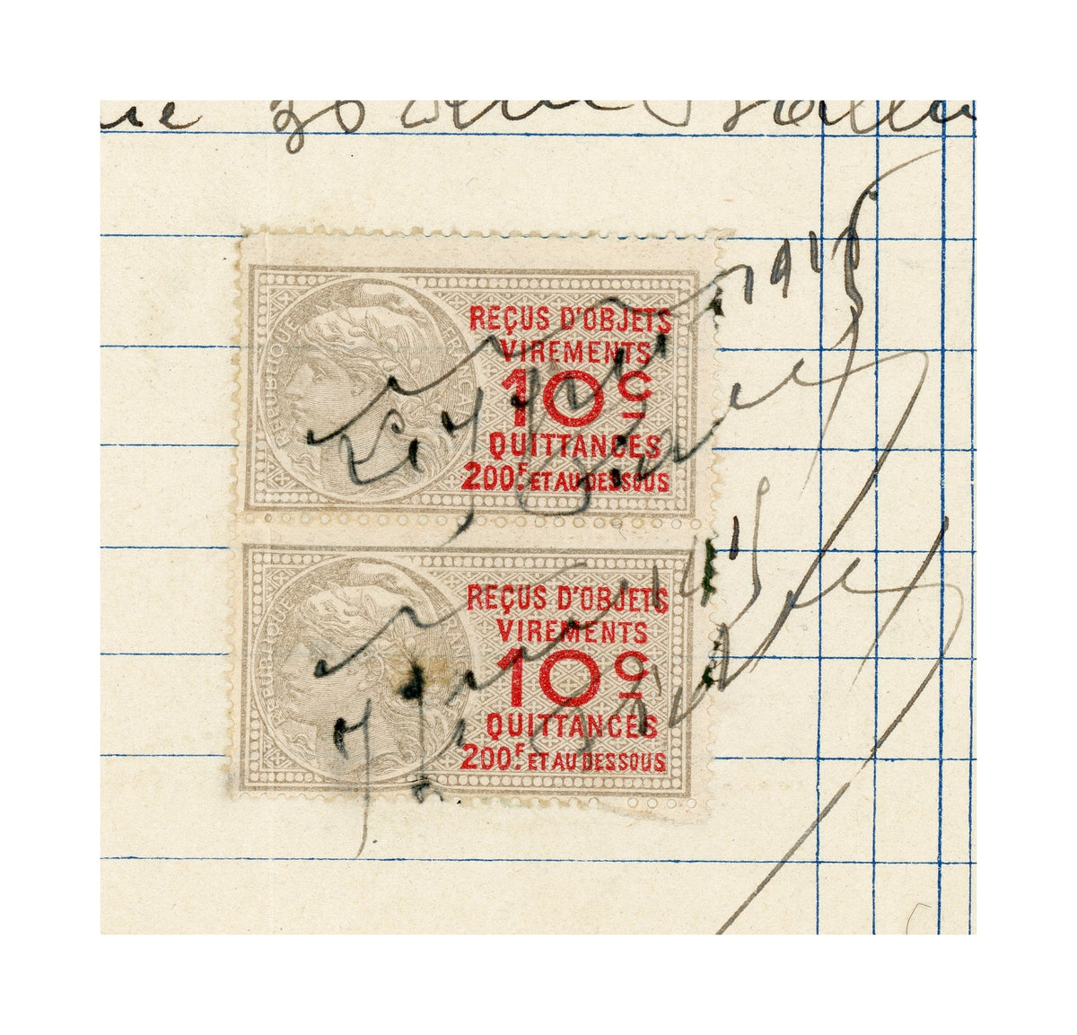 Two French revenue stamps on Pierre Pidoux horticultural receipt, 1915