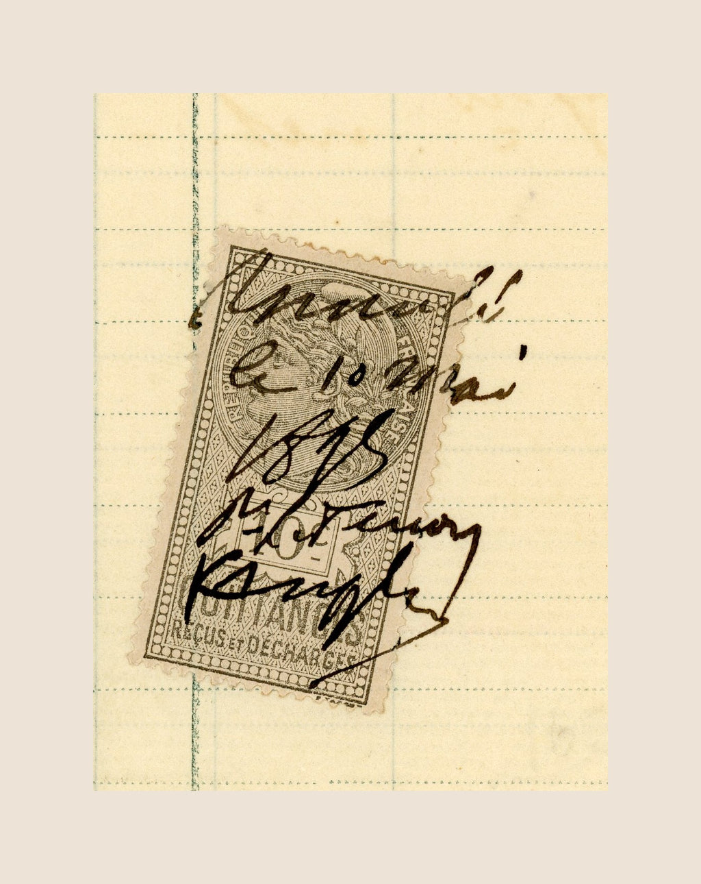 French fiscal stamp on 1898 Louis Perron ceramic trade invoice