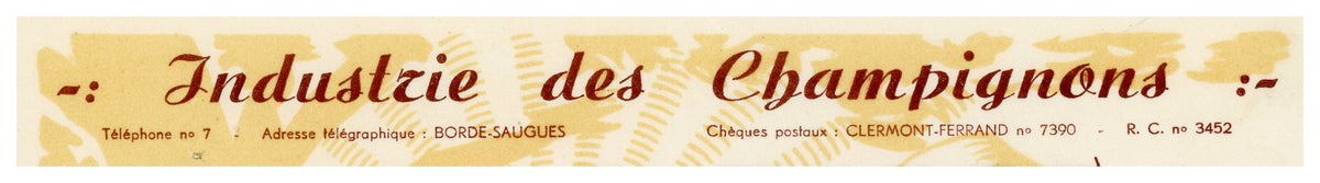 Illustrated Roi des Montagnes mushroom letterhead from Saugues, France
