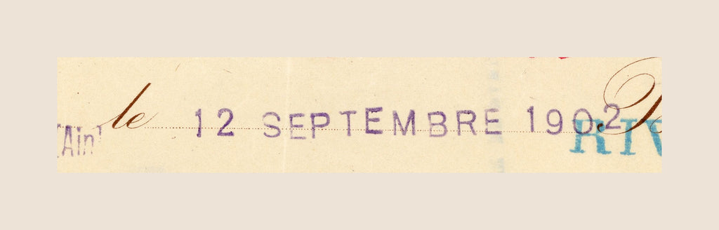 Close-up of date on antique French bill of exchange, dated 12 September 1902