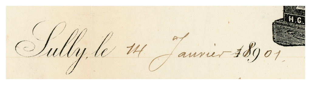 Close-up of handwritten French business correspondence dated January 1901