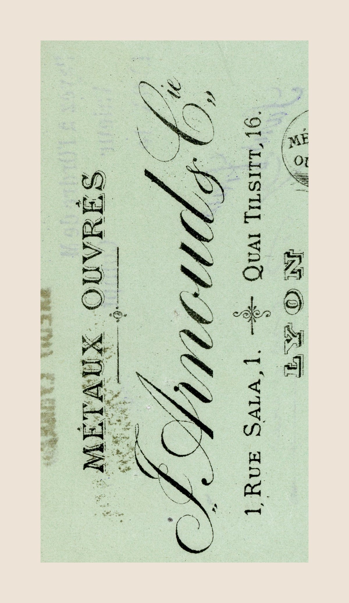 P. Arnaud & Cie Métaux Ouvrés letterhead detail on a 1902 French commercial bill of exchange from Lyon